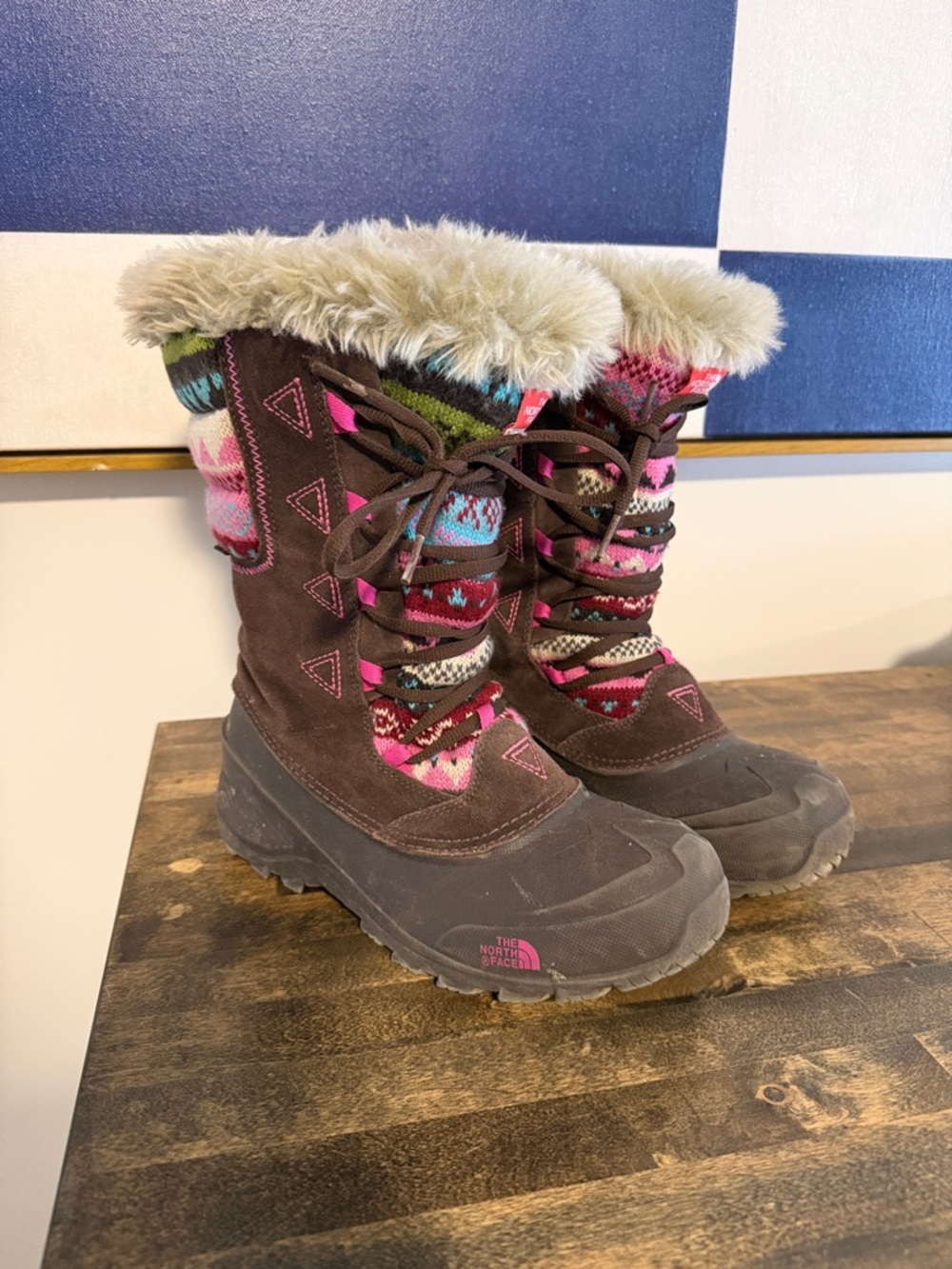 The North Face Brown and Pink Waterproof Winter Boots